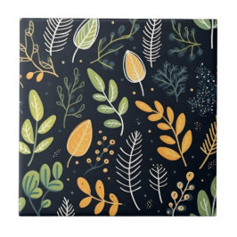 Stylish Green and Yellow Foliage Pattern  Kakelplatta
