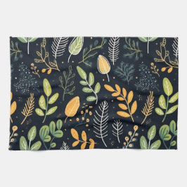 Stylish Green and Yellow Foliage Pattern  Kökshandduk