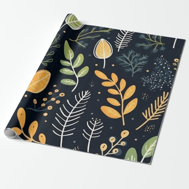 Stylish Green and Yellow Foliage Pattern  Presentpapper (Utrullad)