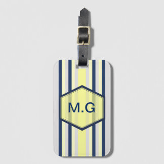 Stylish Grey and Yellow Stripes Monogram Bagagebricka