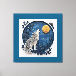 Stylish Grey Wolf Howling at the Moon  Canvastryck