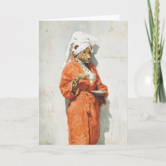 Stylish Leopard Morning Coffee Portrait Kort