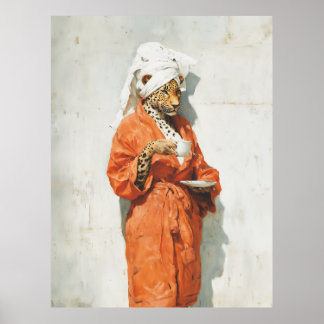 Stylish Leopard Morning Coffee Portrait Poster