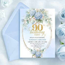 Stylish Light Blue Hydrangeas 90th Birthday Invite Inbjudningar