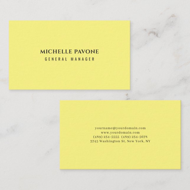 Stylish Light Yellow Simple Plain Professional Visitkort (Fram/baksida)