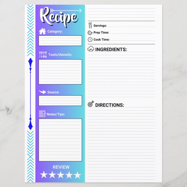 Stylish Lined Recipe Pages (Letter Format Paper) (Framsida)