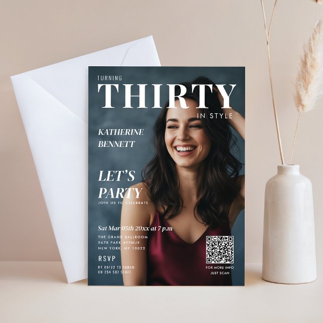 Stylish Magazine Cover Custom Photo 30th Birthday Inbjudningar (Skapare uppladdad)