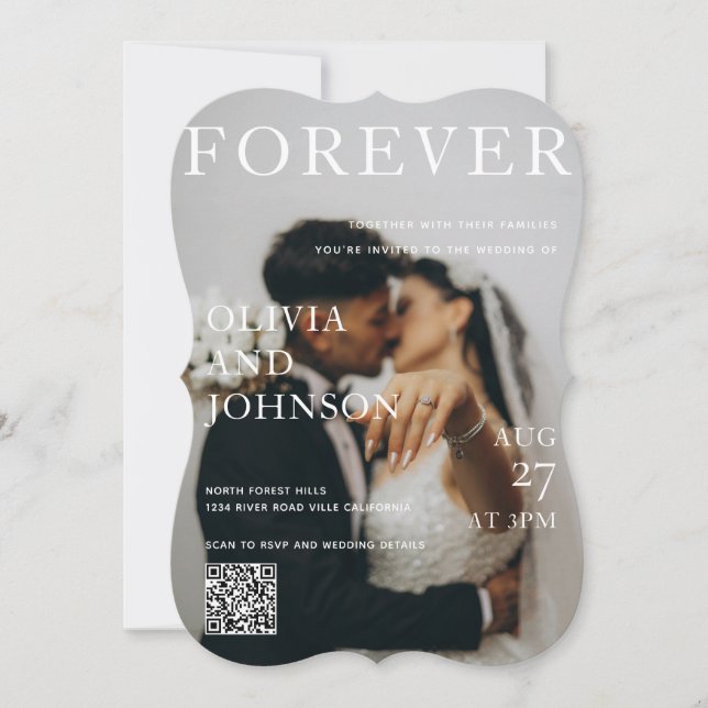 Stylish Magazine Style Qr Code Wedding Invitation Inbjudningar (Framsida)