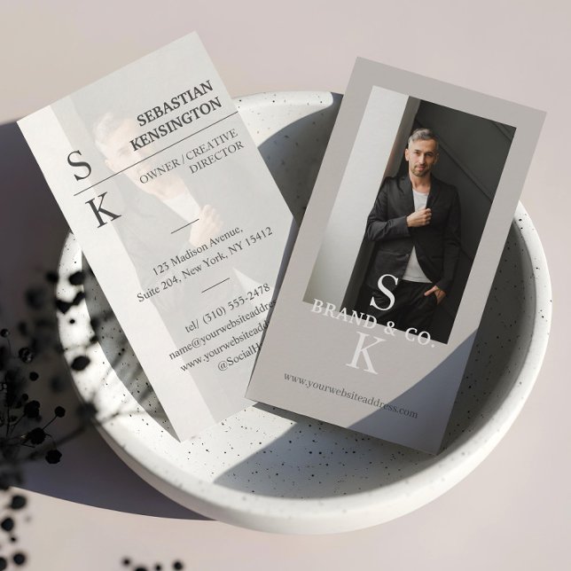 Stylish Minimal Modern Monogram Professional Photo Visitkort (Stylish Minimal Modern Monogram Professional Photo Business Card)