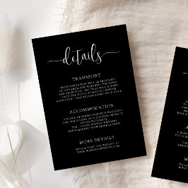 Stylish Modern Calligraphy Black Wedding Details Tilläggskort