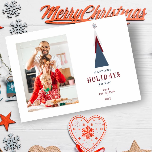 Stylish Modern Colorful Christmas Tree Photo  Julkort (Stylish Modern Colorful Christmas Tree Photo Holiday Card with Envelope.)