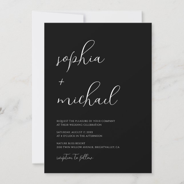 Stylish Modern Script Black And White Wedding Inbjudningar (Framsida)