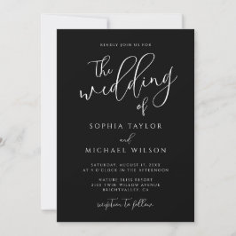Stylish Modern Script Black And White Wedding Inbjudningar