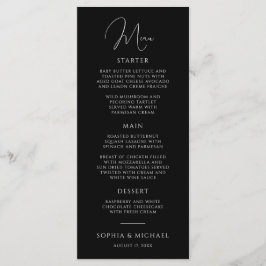Stylish Modern Script Black And White Wedding Meny