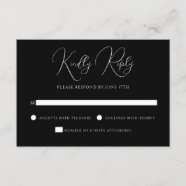 Stylish Modern Script Black And White Wedding OSA Kort
