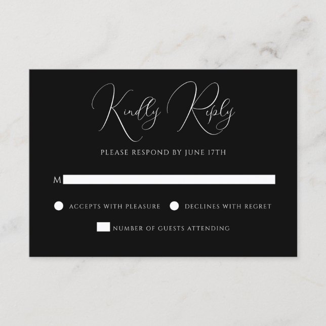 Stylish Modern Script Black And White Wedding OSA Kort (Framsida)