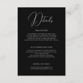 Stylish Modern Script Black Wedding Details Tilläggskort