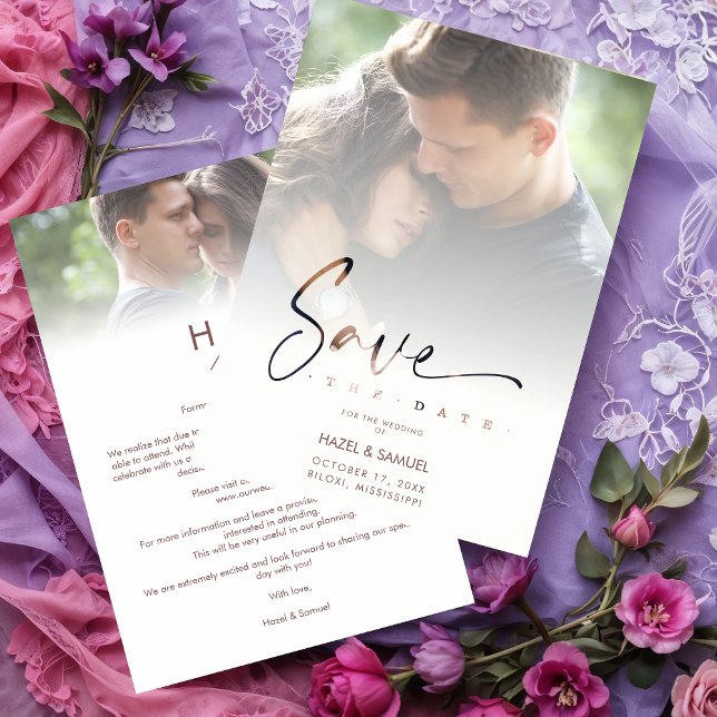 Stylish Modern Transparency Wedding 2 Photos  Spara Datumet (Stylish Modern Transparency Wedding Custom 2 Photos Script Save the Dates Cards.)