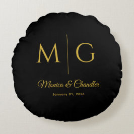 Stylish Monogram With Couple Name Black Rund Kudde
