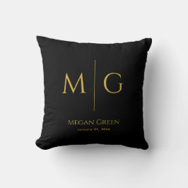Stylish Monogram With Name Personalized Black Kudde
