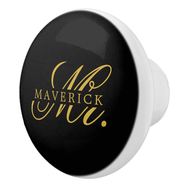 Stylish Mr. & Name Text Stylish Black Knopp (Höger)