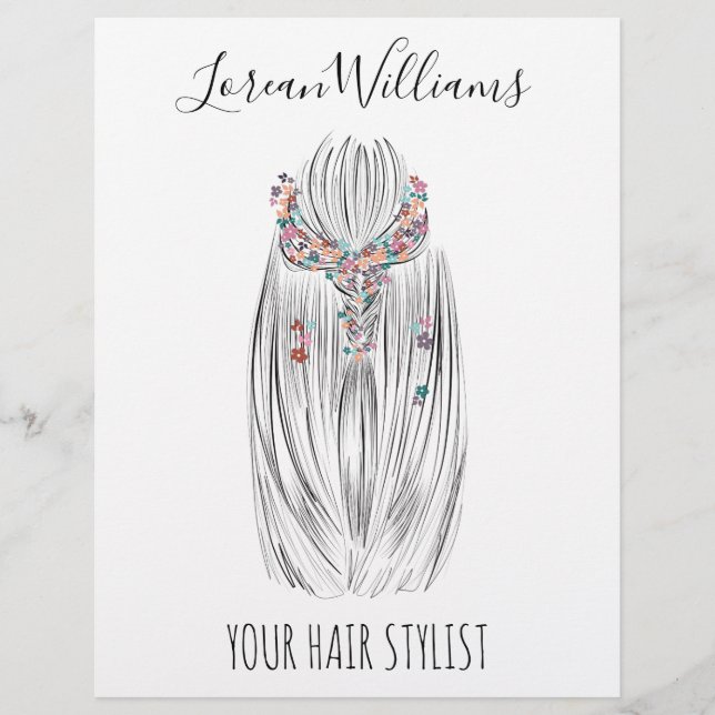 Stylish Pastel Hair Stylist Braid Hairstyle Flower Reklamblad (Framsidan)