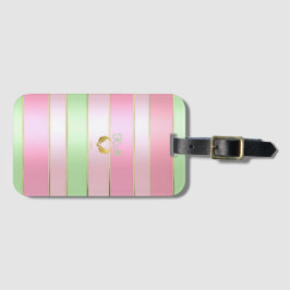 Stylish Pastel Pink and Green Monogrammed  Bagagebricka
