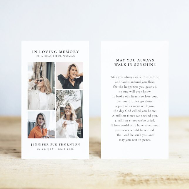 Stylish Photo Collage Funeral Sympathy Prayer Card Visitkort (Skapare uppladdad)