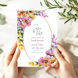 Stylish Pink and Orange Floral Save the Date Inbjudningar