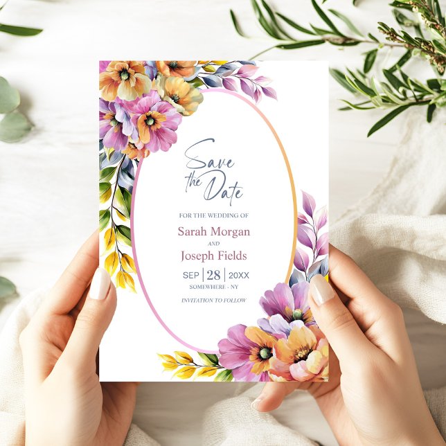 Stylish Pink and Orange Floral Save the Date Inbjudningar (Skapare uppladdad)