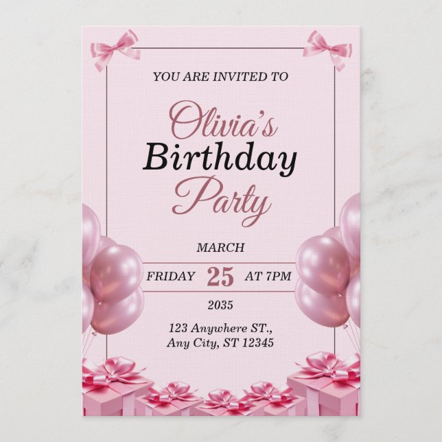 Stylish pink Birthday Invitation Card Inbjudningar (Framsida)