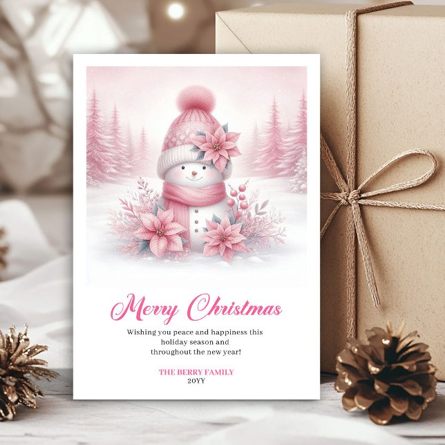 Stylish Pink Snowman Digital Festive Scene Greetin Julkort (Stylish Pink Snowman Digital Festive Scene Greeting Card

)