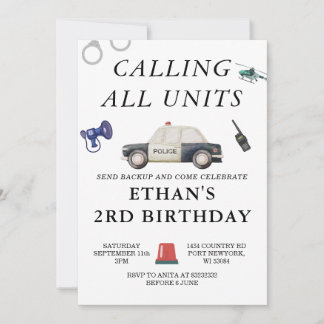 Stylish Police Kids Birthday Inbjudningar