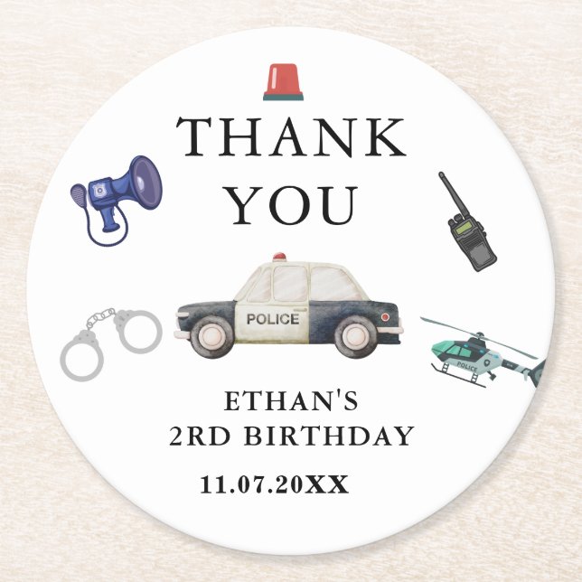 Stylish Police Kids Birthday Underlägg Papper Rund (Framsidan)