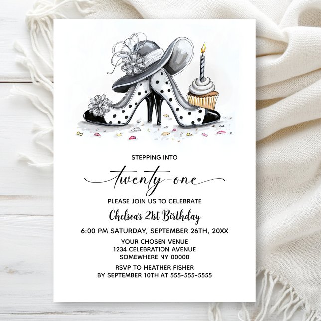 Stylish Polka Dot High Heel Shoes 21st Birthday Inbjudningar (Skapare uppladdad)