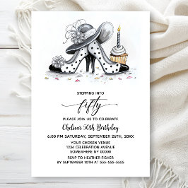 Stylish Polka Dot High Heel Shoes 50th Birthday Inbjudningar