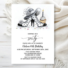 Stylish Polka Dot High Heel Shoes 60th Birthday Inbjudningar