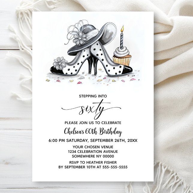 Stylish Polka Dot High Heel Shoes 60th Birthday Inbjudningar (Skapare uppladdad)