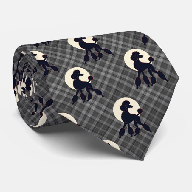 Stylish Poodle on Gray Plaid Necktie Slips (Rullad)