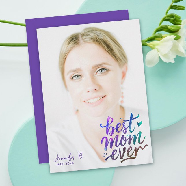 Stylish Purple Best Mothers Day Photo Brush Script Kort (Skapare uppladdad)