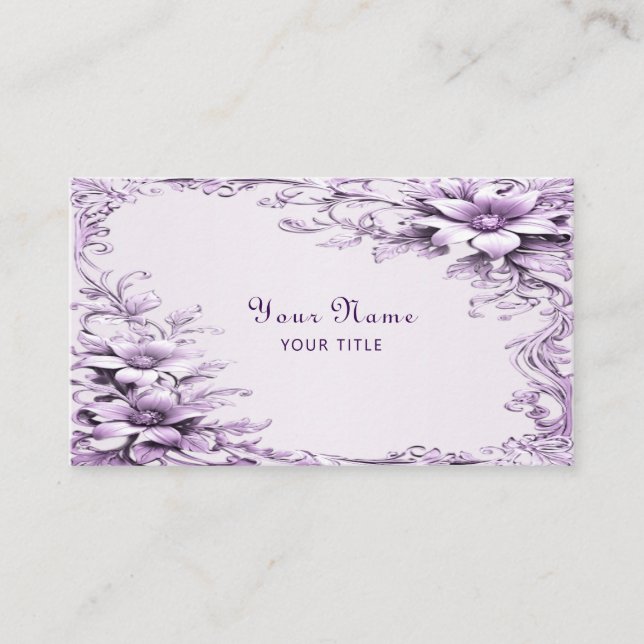 Stylish Purple Flowers Business Card Visitkort (Framsida)