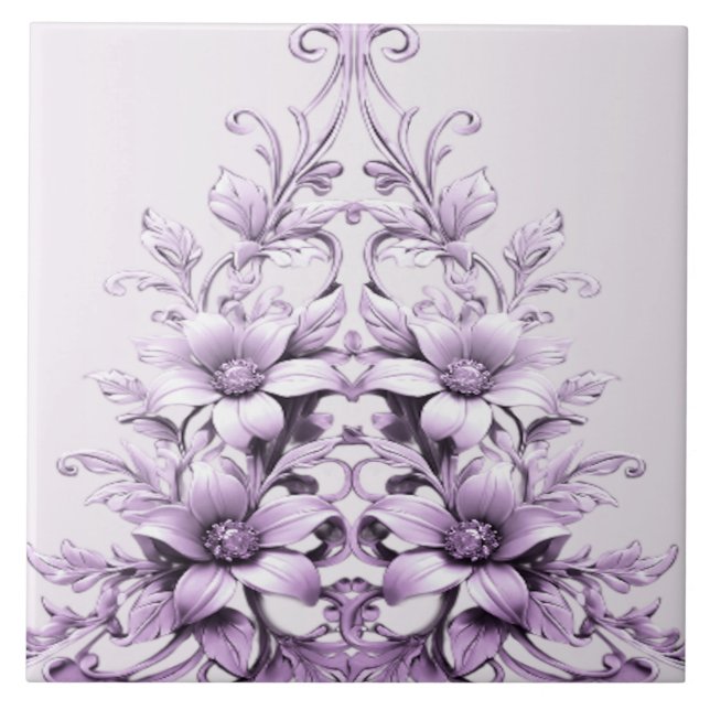 Stylish Purple Flowers Ceramic Tile Kakelplatta (Framsidan)