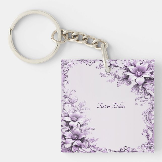 Stylish Purple Flowers Keychain (Framsidan)