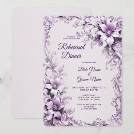 Stylish Purple Flowers Rehearsal Dinner Inbjudningar