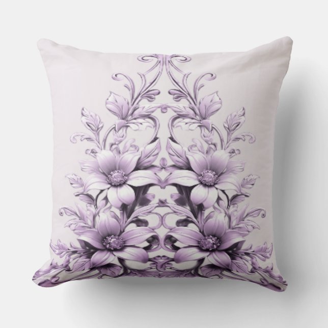 Stylish Purple Flowers Throw Pillow Kudde (Framsida)