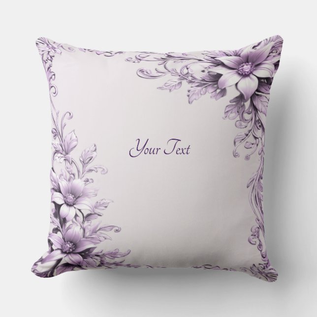 Stylish Purple Flowers Throw Pillow Kudde (Framsida)