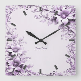 Stylish Purple Flowers Wall Clock Fyrkantig Klocka