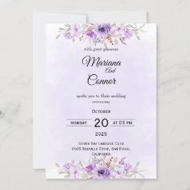 Stylish Purple Minimalist Floral Wedding  Inbjudningar