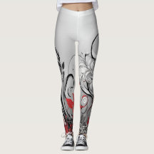 Stylish Red Black and Grey Leaf Design Leggings