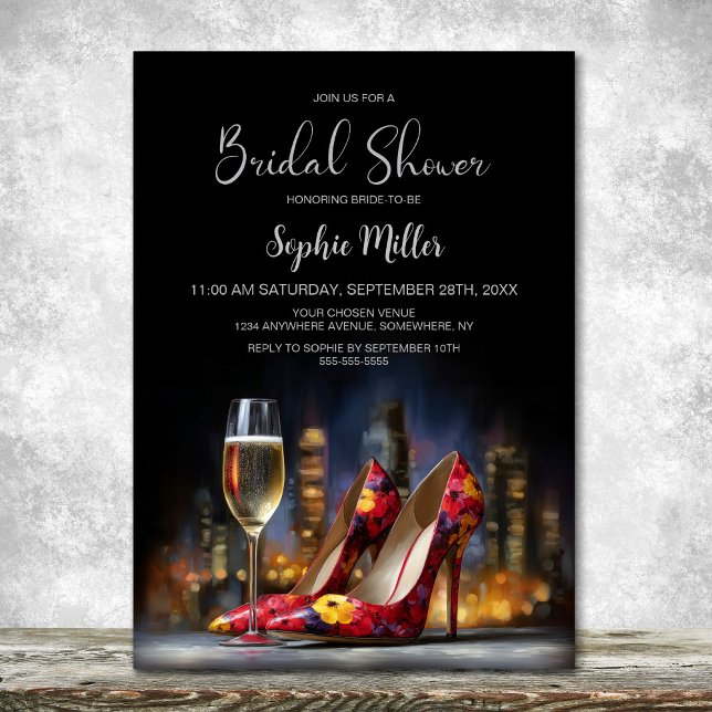 Stylish Red Floral Stiletto Shoes Bridal Shower Inbjudningar (Skapare uppladdad)